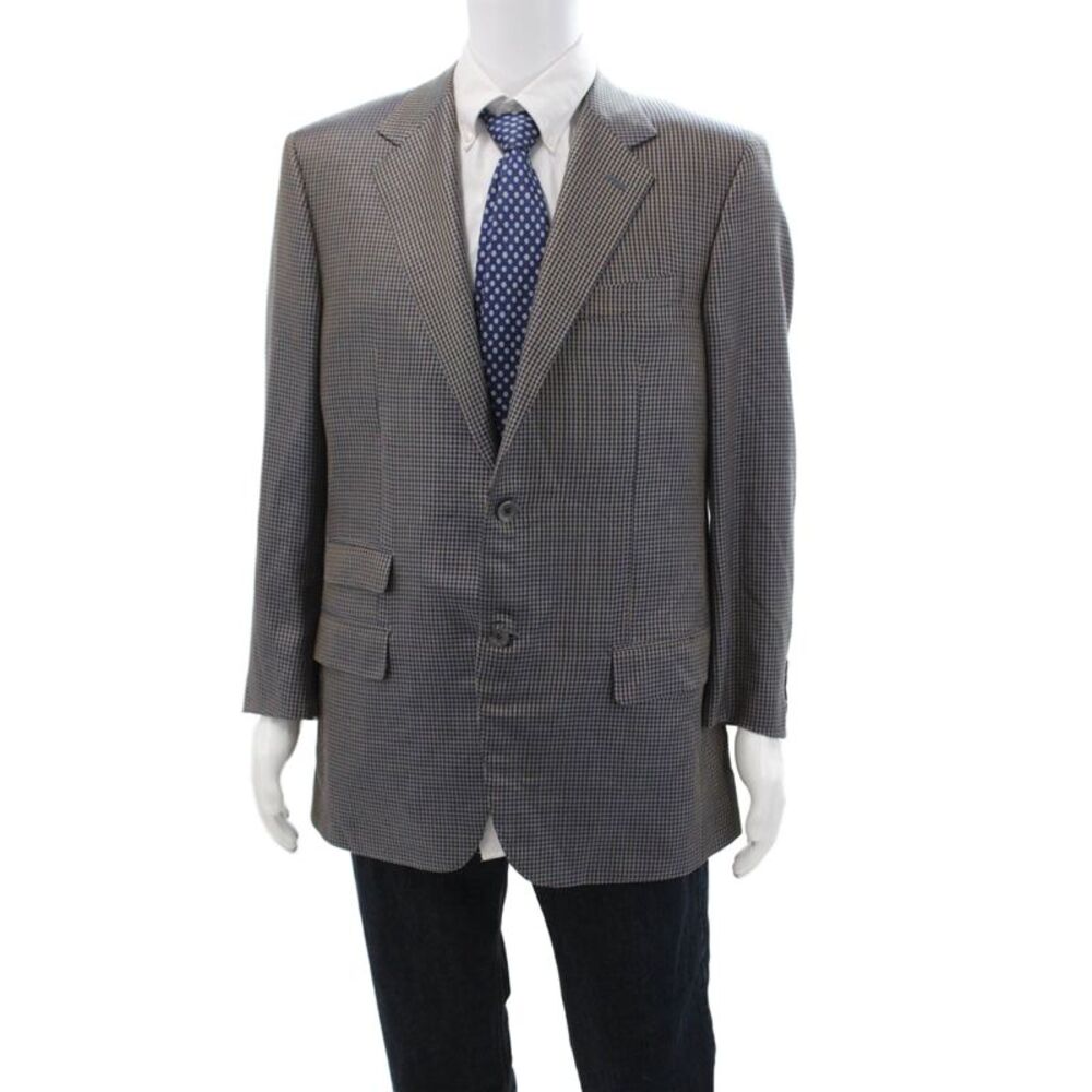 Victor Talbots Mens Sport Coat Blue Check Lana Seta Collared Size 52